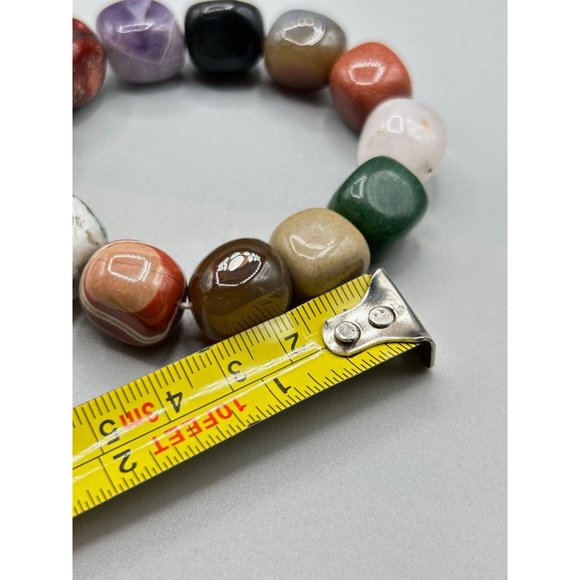 Chunky Semi Precious Stones Bracelet Stretch Beaded Colorful Summer Jewelry - Picture 7 of 8